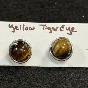 Stainless Steel Wire Wrapped Yellow Tiger Eye Studs